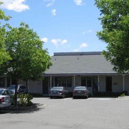 Small commercial building with new shingles installed